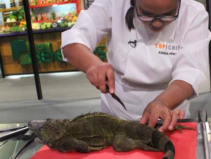 Una participante de Top Chef se dispone a cocinar una iguana el domingo.