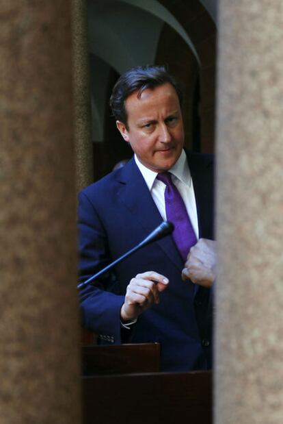 El primer ministro británico David Cameron, en la rueda de prensa de ayer en Pretoria (Sudáfrica).