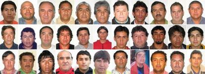 Retratos de los 33 mineros atrapados en la mina chilena de San José de Atacama