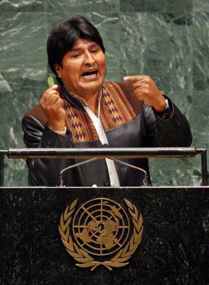 Evo Morales, en su defensa de la hoja de coca ante la ONU el año pasado.