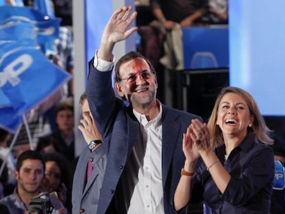 Mariano Rajoy y Dolores de Cospedal, en el mitin de Toledo.