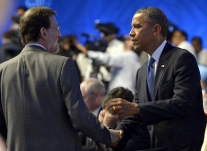 Foto del encuentro de Rajoy y Obama durante la cumbre del  G-20 en Los Cabos (M&euml;xico), en junio pasado.