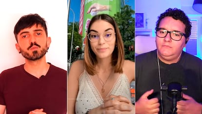 De izquierda a derecha, los perfiles de InfoVlogger en YouTube, de Carla Galeote en TikTok y de Facu Díaz en Twitch.