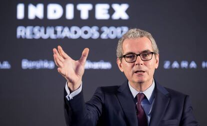 El presidente de Inditex, Pablo Isla, durante la presentación de resultado de la compañía, en Arteixo (A Coruña).