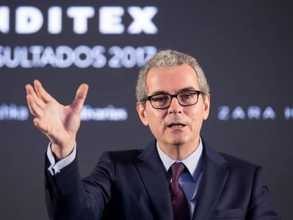 El presidente de Inditex, Pablo Isla, durante la presentación de resultado de la compañía, en Arteixo (A Coruña).