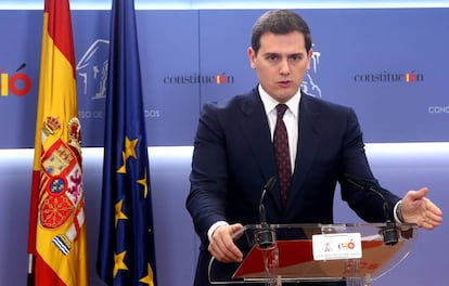 Albert Rivera, durante una rueda de prensa en el Congreso, el pasado lunes.