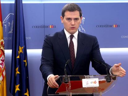 Albert Rivera, durante una rueda de prensa en el Congreso, el pasado lunes.