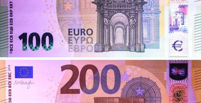 Billetes de 100 y 200 euros.