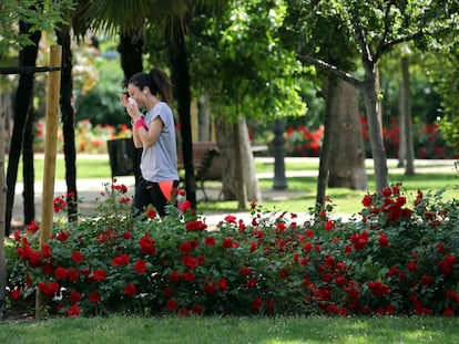 A woman in Madrid's Retiro Park.