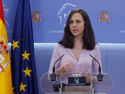 La secretaria general de Podemos y diputada de Sumar, Ione Belarra, este jueves en el Congreso.