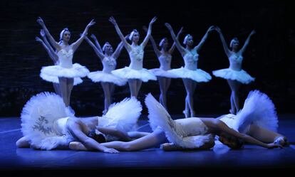 Bailarinas del Ballet Nacional de Uruguay (BNS) durante un ensayo general para el montaje 'El lago de los cisnes', en Montevideo (Uruguay).