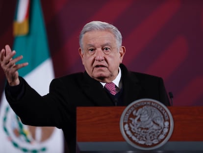 El presidente de México, Andrés Manuel López Obrador, durante la conferencia de prensa matutina en el Palacio Nacional en Ciudad de México.
