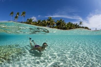 Buceando con tubo en las islas Molucas (Indonesia).