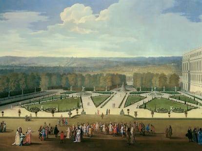 Paseo de Luis XIV con vistas al parterre norte de los jardines del palacio de Versalles, 1688, obra de Allegrain Etienne.