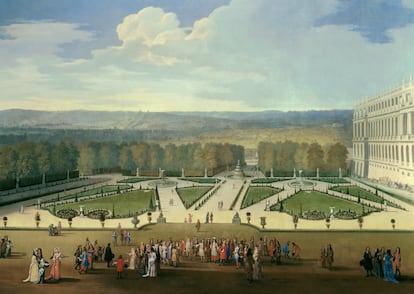 Paseo de Luis XIV con vistas al parterre norte de los jardines del palacio de Versalles, 1688, obra de Allegrain Etienne.