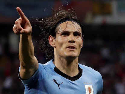 Edinson Cavani celebra un gol durante el Mundial de Rusia, en 2018.