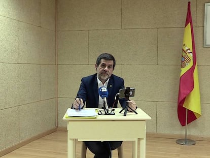 Jordi Sánchez, durante la rueda de prensa que ofreció desde Soto del Real.