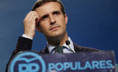 El líder del PP, Pablo Casado, este lunes.