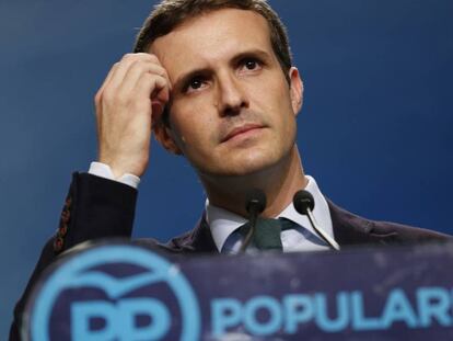 El líder del PP, Pablo Casado, este lunes.