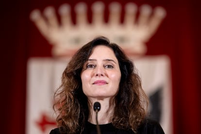 La presidenta de la Comunidad de Madrid, Isabel Díaz Ayuso, el 10 de Abril en Alcobendas.