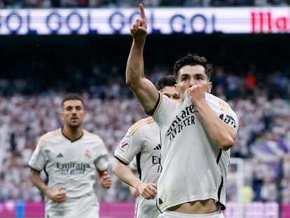 Brahim celebra el gol del Madrid.