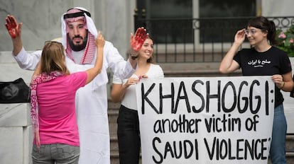 Protesta en Washington contra la desaparición de Khashoggi, este miércoles.