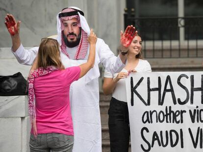 Protesta en Washington contra la desaparición de Khashoggi, este miércoles.