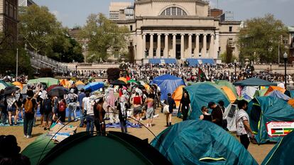 Estudiantes durante las protestas en el campus de la Universidad de Columbia el pasado 29 de abril.