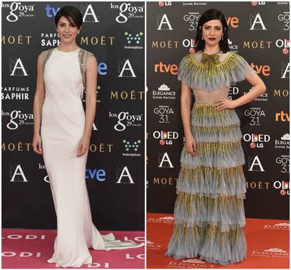 La sencillez y elegancia de Bárbara Lennie con un traje blanco de Roberto Cavalli para los Goya de 2015, año en el que se convirtió en una de las triunfadoras de la noche al ser coronada como la mejor actriz por su papel en ‘Magical Girl’. El año pasado también se colocó como una de las actrices mejor vestidas de la noche con una puesta un poco más arriesgada: un traje de Gucci con falda de volantes y trasparencias (a la derecha de la imagen).