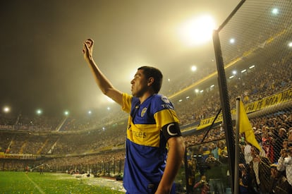 Juan Román Riquelme en la primera vuelta de la semifinal de Copa Libertadores contra la Universidad de Chile, el 14 de junio de 2012.