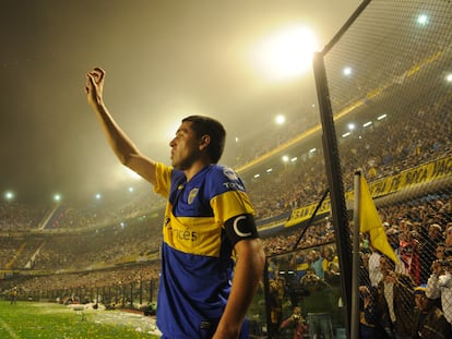 Juan Román Riquelme en la primera vuelta de la semifinal de Copa Libertadores contra la Universidad de Chile, el 14 de junio de 2012.