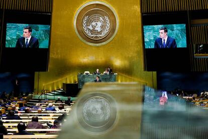 Sánchez addresses the 73rd session of the United Nations General Assembly.