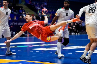 El jugador danés Mathias Gidsel, en la selección contra Portugal.