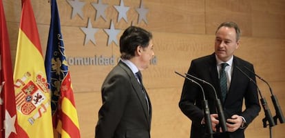 Alberto Fabra e Ignacio Gonz&aacute;lez, tras el encuentro mantenido en Madrid.