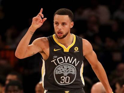 Stephen Curry, el lunes en el partido contra los Knicks en Nueva York 