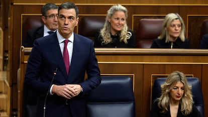 Pedro Sánchez, durante la sesión de control al Gobierno en el Congreso, el miércoles.