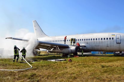 A training exercise by the emergency services at Boryspil International Airport, in 2023.
