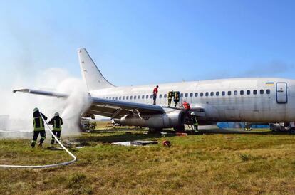 A training exercise by the emergency services at Boryspil International Airport, in 2023.
