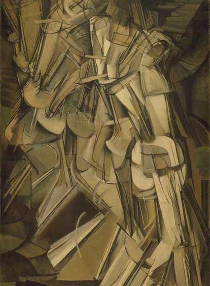 Los tres artistas compartieron sus obsesiones por el movimiento humano. Duchamp también tuvo una etapa cubista, este desnudo es una de sus obras de ese periodo.