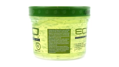 Gel fijador de aceite de oliva sobre fondo blanco.