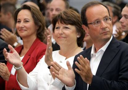 Segolene Royal, Martine Aubry y François Hollande, en un acto del PS.