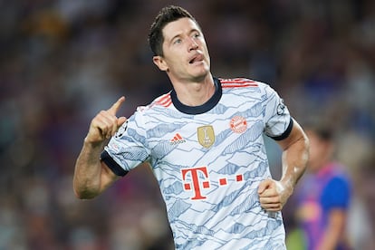 Lewandowski celebra un gol con el Bayern.