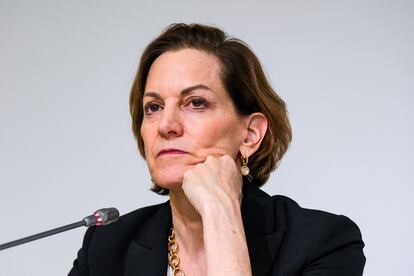 Anne Applebaum en la Feria del Libro de Fráncfort el pasado 18 de octubre.