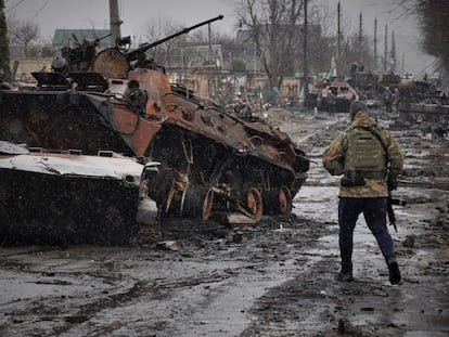 La localidad ucrania de Bucha, próxima a Kiev, tras el repliegue de los soldados rusos y la entrada del Ejército ucranio.