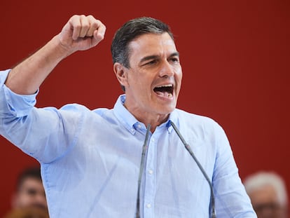 El presidente del Gobierno y candidato del PSOE, Pedro Sánchez, en un evento de campaña en Santander, el pasado 13 de julio.