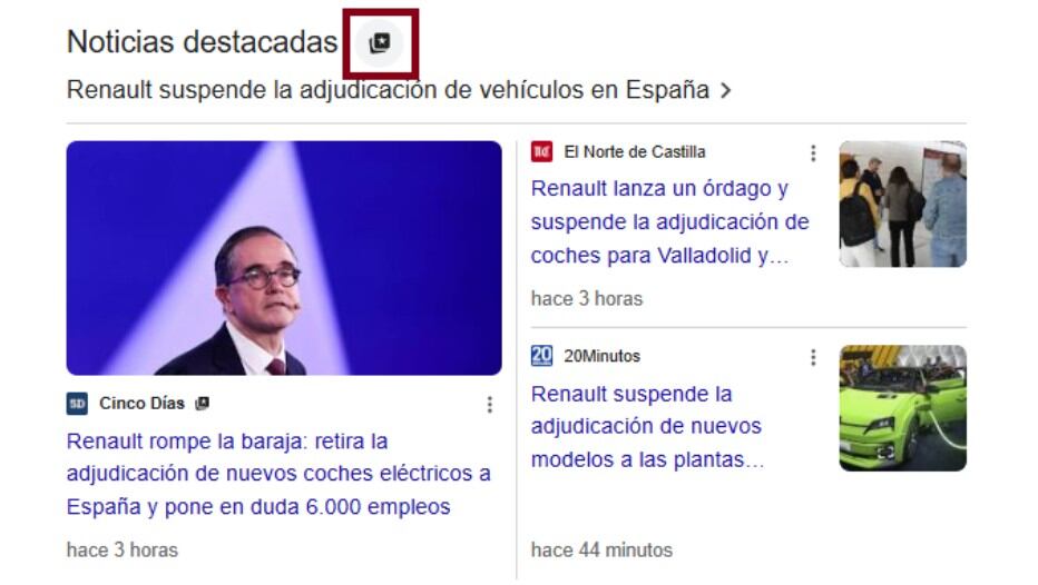 La nueva funcionalidad de Google para marcar medios como fuentes de preferencia se visualiza así en las búsquedas.