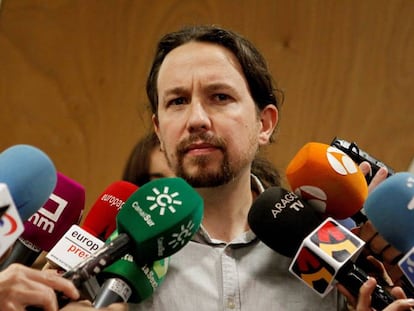 El secretario general de Podemos, Pablo Iglesias, al finalizar la reuni&oacute;n del Consejo Ciudadano de Podemos, en Madrid, el pasado 13 de enero. 