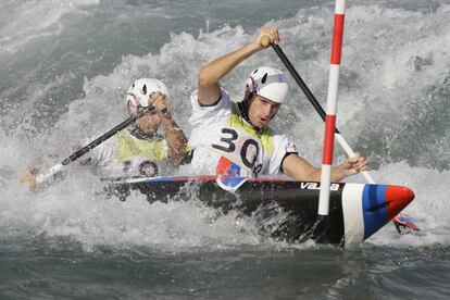 Ladislav Skantar i Peter Skantar d'Eslovàquia, en una sessió d'entrenament de piragüisme.