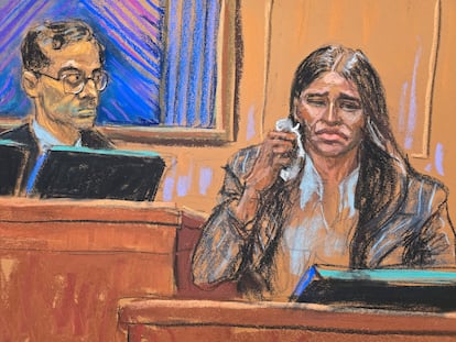 Casandra Ventura en el estrado, ante el juez Arun Subramanian, el 16 de mayo, en su declaración contra Sean Combs.