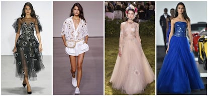 De izquierda a derecha: Blanca Padilla en los desfiles de Oscar de la Renta, Zimmerman, Dior y Ralph Lauren.